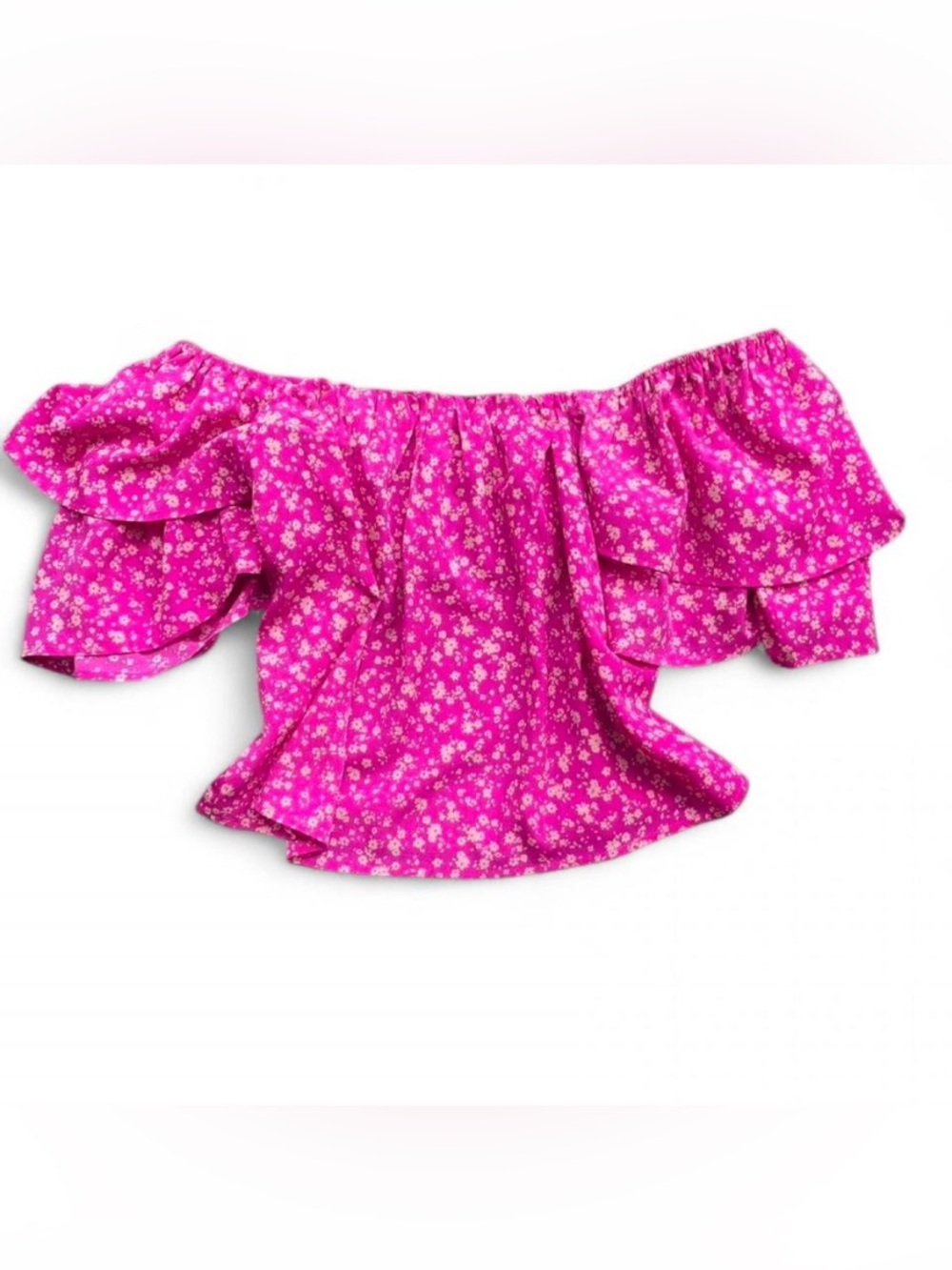 Coquette Cottagecore Hot Pink Ditsy Floral Ruffle Sleeve Top with Tie Back